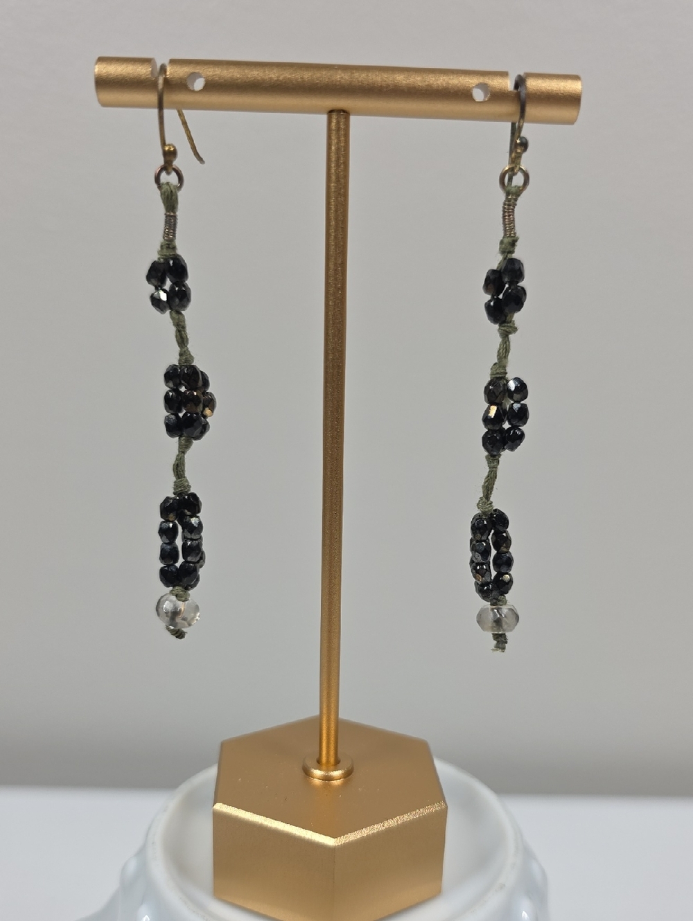 Handcrafted Black Beaded Dangle Earrings